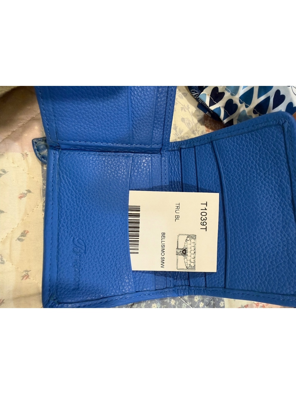 Brighton Blue Leather Wallet with Heart Detail and Matching Drawstring Pouch - Picture 4 of 4